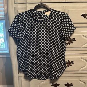 LOFT Navy and White Geometric Blouse